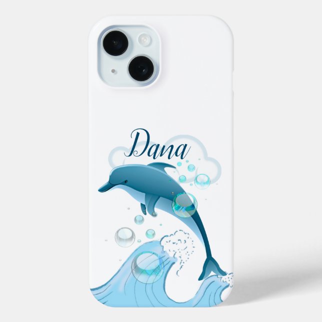 Happy Jumping Dolphin with Bubbles Case-Mate iPhone Case (Back)