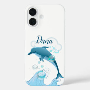 Happy Jumping Dolphin with Bubbles iPhone 16 Case