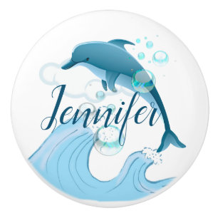 Happy Jumping Dolphin with Bubbles Ceramic Knob