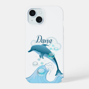Happy Jumping Dolphin with Bubbles iPhone 15 Case