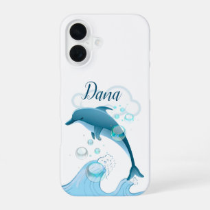 Happy Jumping Dolphin with Bubbles iPhone 16 Case