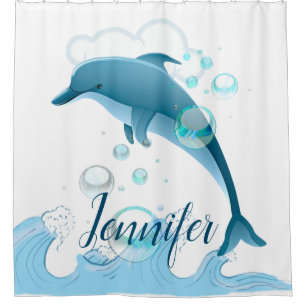 Happy Jumping Dolphin with Bubbles Shower Curtain