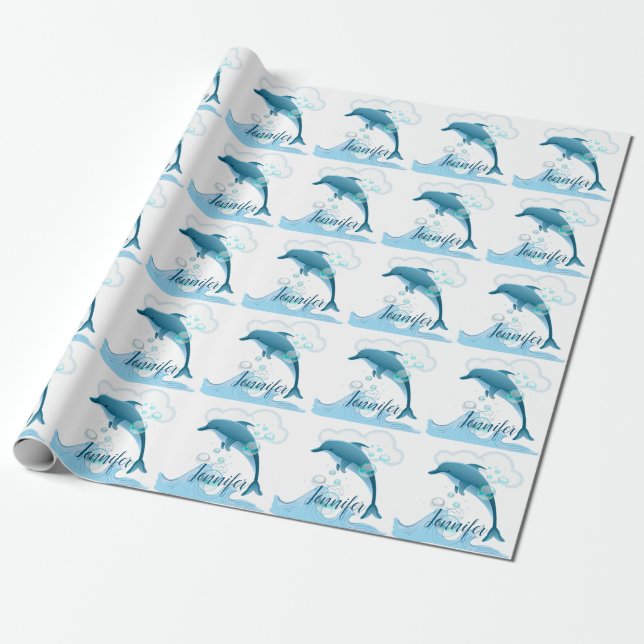 Happy Jumping Dolphin with Bubbles Wrapping Paper (Unrolled)