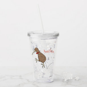 Happy jumping kiwi with bow tie cartoon acrylic tumbler
