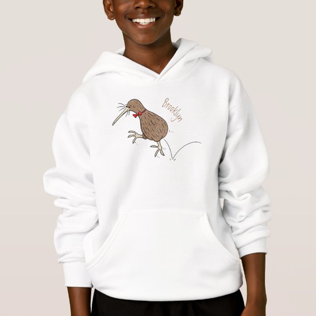 Happy jumping kiwi with bow tie cartoon design (Front)