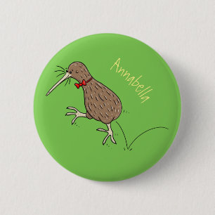 Happy jumping kiwi with bow tie cartoon design 6 cm round badge