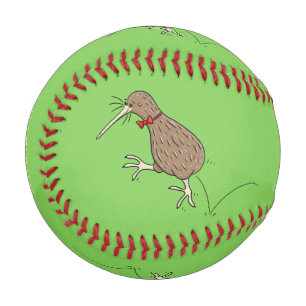 Happy jumping kiwi with bow tie cartoon design baseball