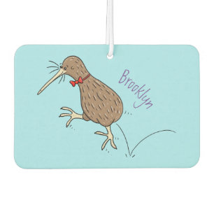 Happy jumping kiwi with bow tie cartoon design car air freshener
