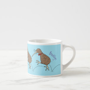 Happy jumping kiwi with bow tie cartoon design espresso cup