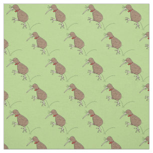 Happy jumping kiwi with bow tie cartoon design fabric