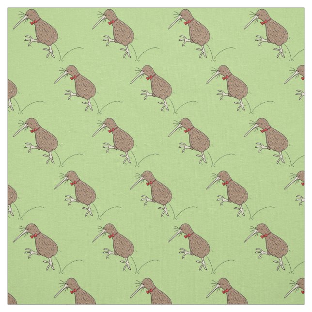 Happy jumping kiwi with bow tie cartoon design fabric (Swatch)
