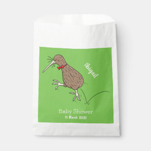 Happy jumping kiwi with bow tie cartoon design favour bag