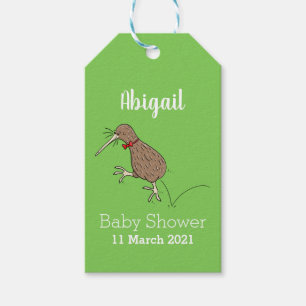 Happy jumping kiwi with bow tie cartoon design gift tags