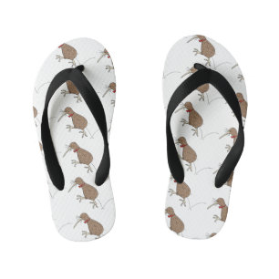 Happy jumping kiwi with bow tie cartoon design kid's thongs