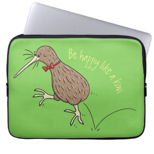 Happy jumping kiwi with bow tie cartoon design laptop sleeve