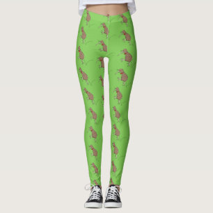 Happy jumping kiwi with bow tie cartoon design leggings