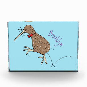 Happy jumping kiwi with bow tie cartoon design photo block