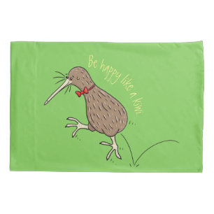 Happy jumping kiwi with bow tie cartoon design pillowcase