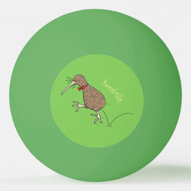 Happy jumping kiwi with bow tie cartoon design ping pong ball (Front)