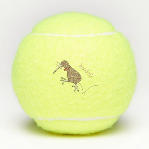 Happy jumping kiwi with bow tie cartoon design tennis balls