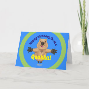 Happy jumping quokka cartoon birthday card