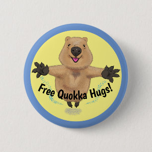 Happy jumping quokka cartoon button