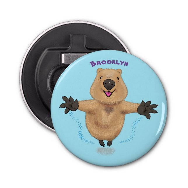 Happy jumping quokka cartoon design bottle opener (Front)