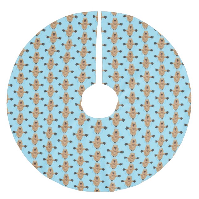 Happy jumping quokka cartoon design brushed polyester tree skirt (Front)