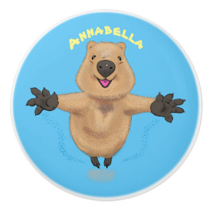Happy jumping quokka cartoon design ceramic knob