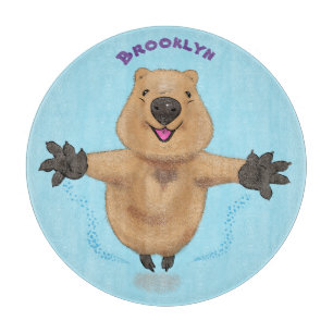 Happy jumping quokka cartoon design cutting board