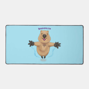 Happy jumping quokka cartoon design desk mat
