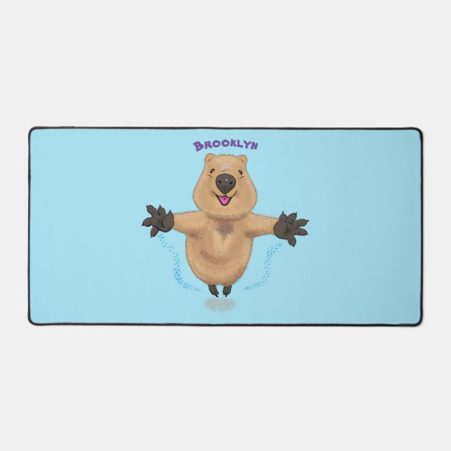 Happy jumping quokka cartoon design desk mat (Front)