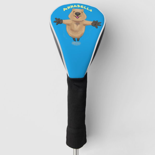 Happy jumping quokka cartoon design golf head cover (Front)