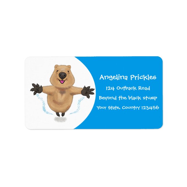 Happy jumping quokka cartoon design label (Front)