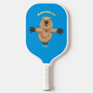 Happy jumping quokka cartoon design pickleball paddle