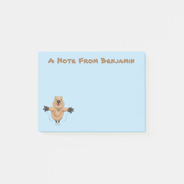 Happy jumping quokka cartoon design post-it notes (Front)