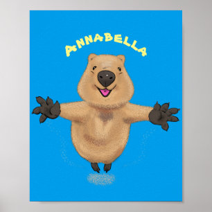 Happy jumping quokka cartoon design poster