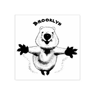 Happy jumping quokka cartoon design rubber stamp