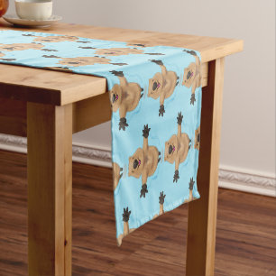 Happy jumping quokka cartoon design short table runner
