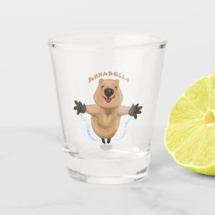 Happy jumping quokka cartoon design shot glass