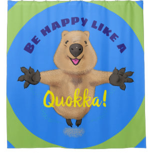 Happy jumping quokka cartoon design shower curtain