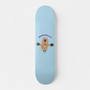 Happy jumping quokka cartoon design skateboard