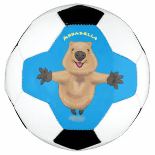 Happy jumping quokka cartoon design  soccer ball