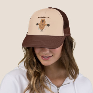 Happy jumping quokka cartoon design trucker hat