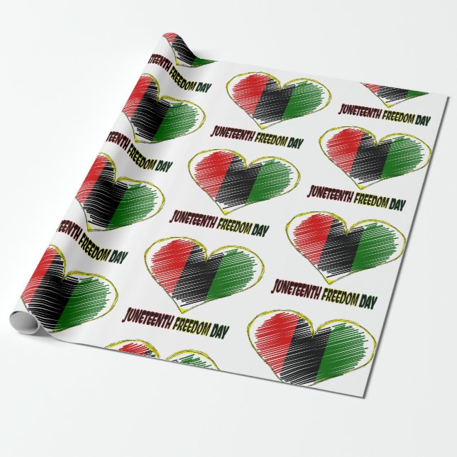 happy juneteenth african flag heart wrapping paper (Unrolled)
