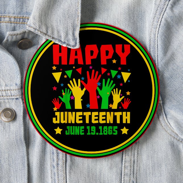 Happy Juneteenth Black Red Green Yellow Hands    6 Cm Round Badge (In Situ)