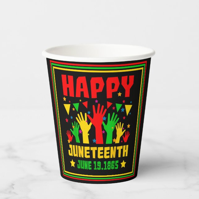 Happy Juneteenth Black Red Green Yellow Hands      Paper Cups (Front)