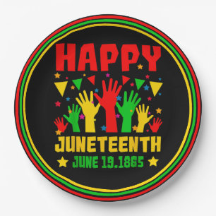 Happy Juneteenth Black Red Green Yellow Hands Paper Plate