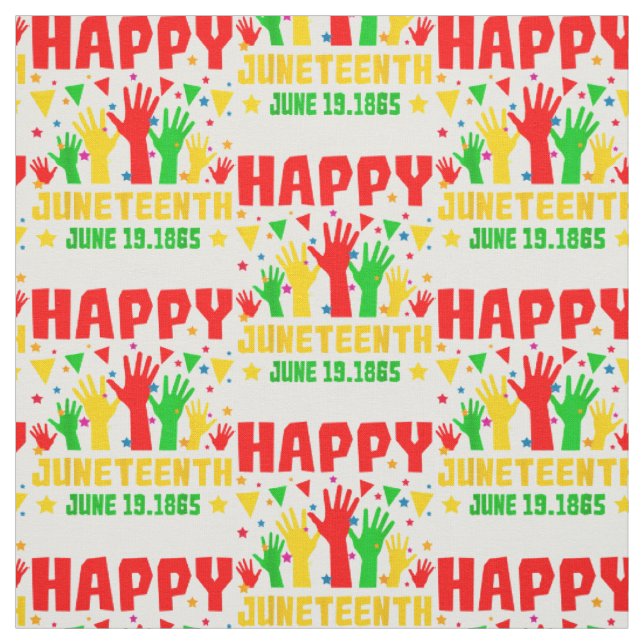 Happy Juneteenth Red Green Yellow Hands  Fabric (Swatch)