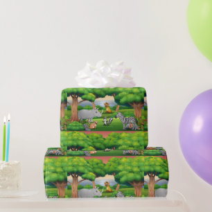 Happy Jungle Animals in a Landscape Wrapping Paper